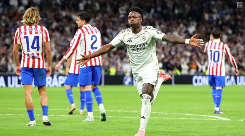Vini Jr celebrating his first goal on Derby against Atlético.